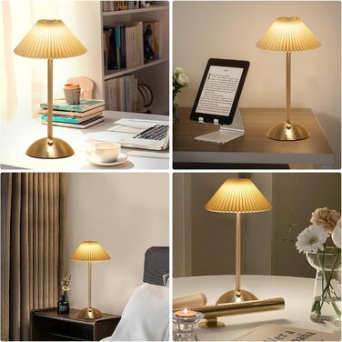 Світлодіодна настільна лампа Starnearby бездротова, з сенсорним димером, акумуляторна, 3 режими світла, вінтажний дизайн, металева, для спальні, офісу, тумбочки (Бежева + Коричнева основа)