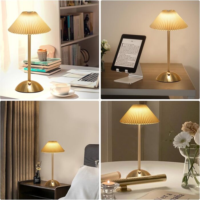 Світлодіодна настільна лампа Starnearby бездротова, з сенсорним димером, акумуляторна, 3 режими світла, вінтажний дизайн, металева, для спальні, офісу, тумбочки (Бежева + Коричнева основа)