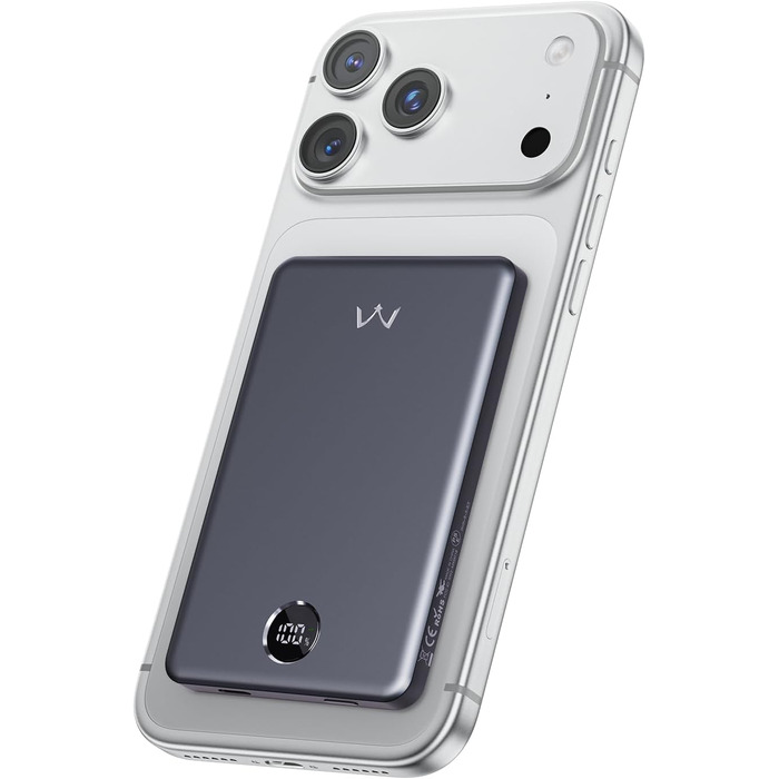 iWALK Powerbank MagSafe 5000mAh з LED-дисплеєм (Сірий) - Бездротова зарядка для iPhone 17/16/15/14/13/12