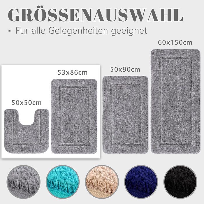 Набір килимків для ванної кімнати SOANNY (2 шт.), мікрофібра, антиковзаючі, швидковисихаючі, сірий. Розміри: 53x86 см та 50x50 см