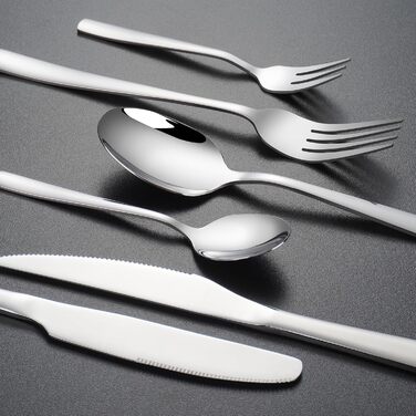 Stainless Steel Cutlery Set 12 Persons Essential with Steak Knives (72-Piece) - Dishwasher Safe, Silver Cutlery, Cutlery Set, Dining Cutlery, Cutlery Set 12 Persons - Table Cutlery for Home/Party