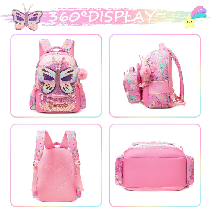 Шкільний рюкзак для дівчаток HTgroce 3 клас. Рожевий рюкзак з метеликом
