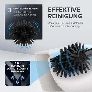 Торгова ручка для унітазу Ingoy | Силіконова щітка для унітазу | Чорна | з нержавіючої сталі з кришкою, для ванної та гостьового WC | Замінний насадок | Стильний дизайн (Бронза À Canon)