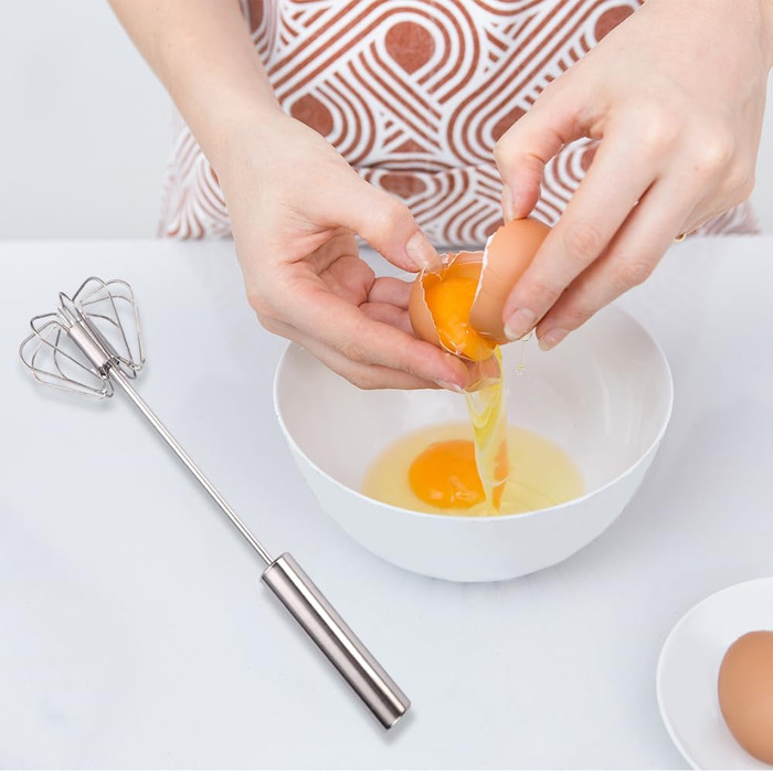 Semi-Automatic Stainless Steel Egg Beater, Semi-Automatic Egg Beater, Semi-Automatic Stainless Steel Egg Beater, Rotating Push Mixer Whisk for Whipping, Beating, Stirring (3PCS)