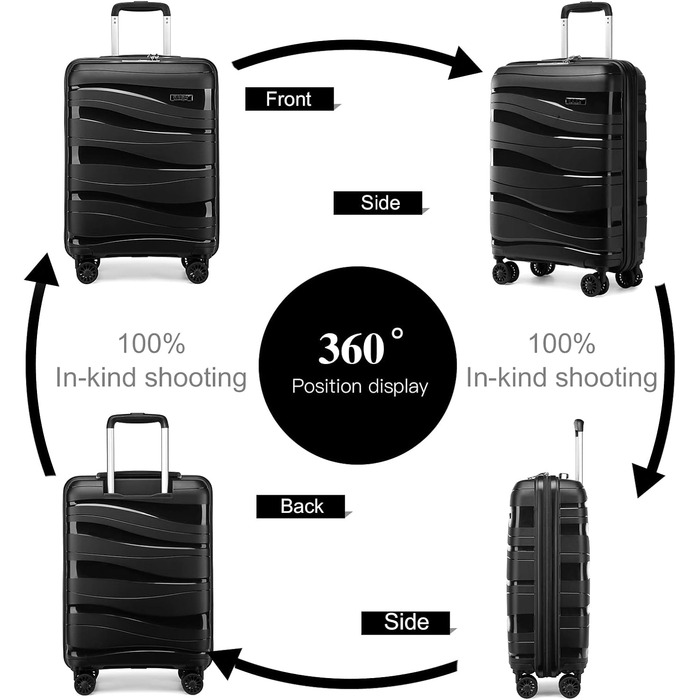 Чемодан-валіза KONO 55 см: легкий, з TSA замком та 4 колесами (чорний)