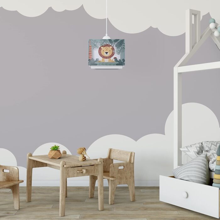 Paco Home Hanging Lamp Children's Room Ceiling Lamp Pendant Light Lampshade Fabric E27 Lion Jungle Glowing in the Dark