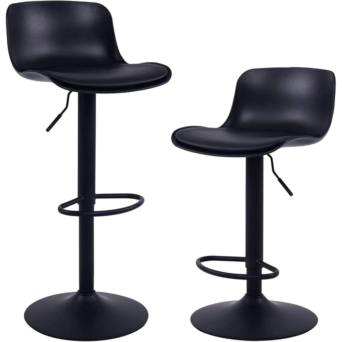 YOUNIKE Adjustable Bar Stools Set of 2 - Black Faux Leather Kitchen Bar Chairs with Backrest & Swivel - High Counter Stools for Kitchen Bar