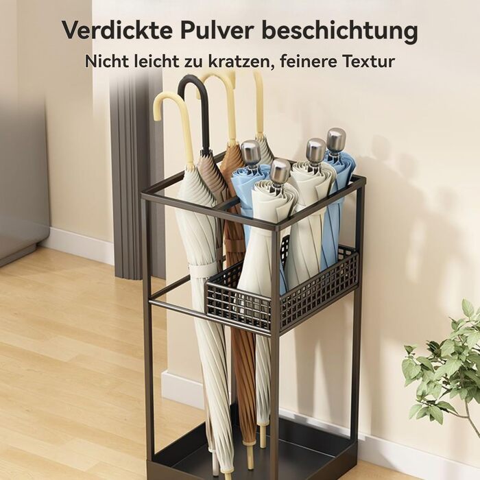 Металева підставка для парасоль та тростинок Shakub, 2 слоти, чорна, 25x25x50 см