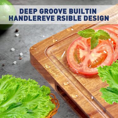 Обрізна дошка COCOBOSS з акації, преміум-якість, 38x25 см, з жолобом для соку та зручними ручками