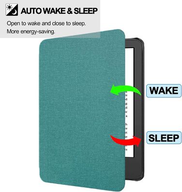 Чохол TOKILO для Kindle 6 (11-го покоління 2024/2022), захисний кейс з PU-шкіри, авто-пробудження/сон, чорний (зелено-блакитний)