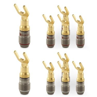 Конектори для акустичних кабелів Nakamichi FanLock Excel-Serie, Y-подібний роз'єм 24K позолочений, 10-18 AWG, 4мм для Hi-Fi стерео та домашнього кінотеатру, 10 шт (5 пар)
