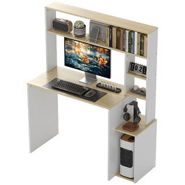 HOMCOM Desk 113 x 45 cm Computer Desk Office Desk with Open Shelves, CPU Stand, Steel Frame for Home Office, Bedroom Oak | Aosom