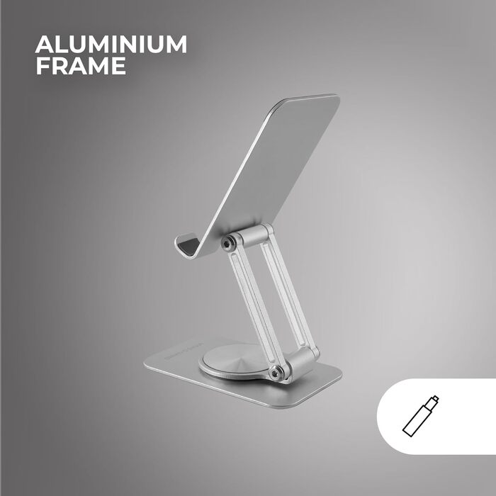 Підставка для ноутбука та планшета Mars Gaming MA-RSN, до 17 дюймів, регулювання висоти та кута нахилу, 360° обертання, сталева конструкція, неслизькі підкладки, складана портативна конструкція, сріблястий колір