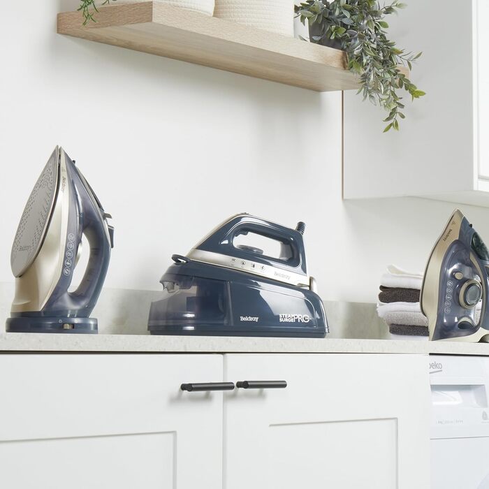 Праска Beldray 2600 Вт з керамічною підошвою з антипригарним покриттям, регулюванням температури та подачі пари, функцією самоочищення, резервуаром 280 мл, парою до 140 г/хв, висока потужність (EU-штепсель, Titanium)