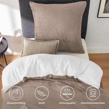 BEDSURE Комплект постільної білизни з флісу 155x220, теплий комплект для двоспального ліжка, з 2 наволочками 80x80 см, закривається на блискавку, вафельна піке, бежевий