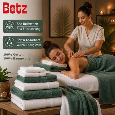 Набір рушників Betz Premium 12 предметів, 100% бавовна, Oeko-TEX, 470 г/м², колір білий/темно-зелений (2 банні, 4 рушники для рук, 2 гостьові, 2 для мила, 2 рукавички)