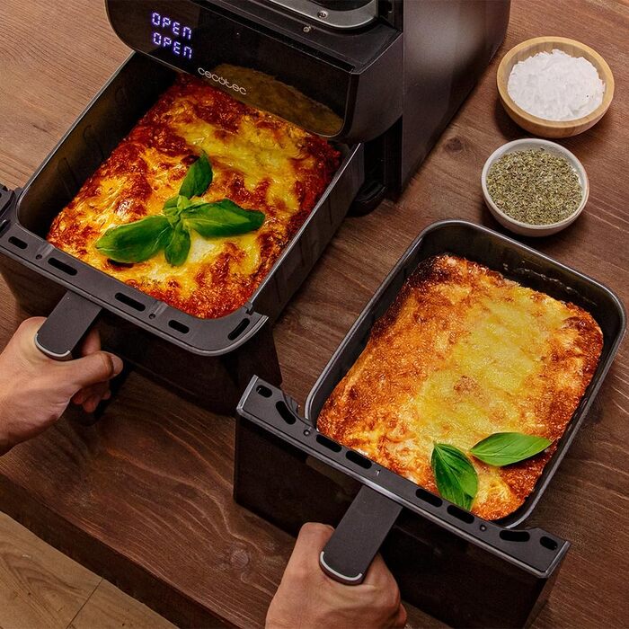 Фритюрниця Cecotec Cecofry DuoLevel 10000 DuoSize: 10 л, вертикальний дизайн, 2 контейнери, 10 меню, 80-200 ºC, сенсорний екран, чорний | з вікном