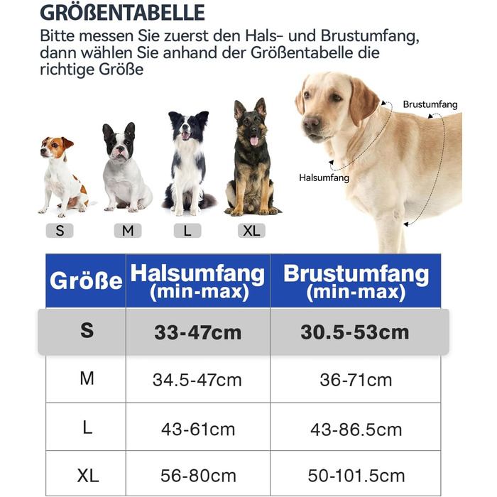 Шлейка для собак Joytale середнього розміру, світловідбиваюча, дихаюча, регульована з ручкою для тренувань, розмір M, Navy Blue (1 шт.)