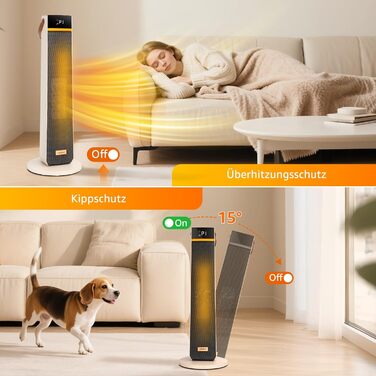 Електричний обігрівач Aigostar 2000W з пультом керування, ECO-режим, PTC кераміка, таймер 24год, тихий, осциляція 75°, 4 режими, захист від перекидання та перегріву, білий