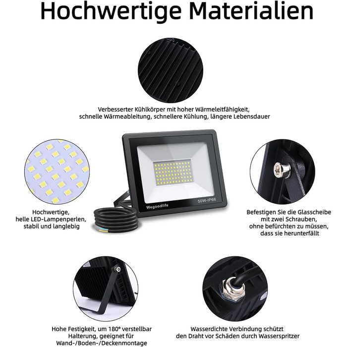 2 Pieces 100W LED Flood Lights Outdoor, Super Bright 8140LM Wall Light, 3000K Warm White Outdoor Spotlights, IP66 Waterproof Floodlight, Spotlights for Backyard, Driveway, Doors, Garage, Hallway, Garden (Cool White, 50.0 Watt)