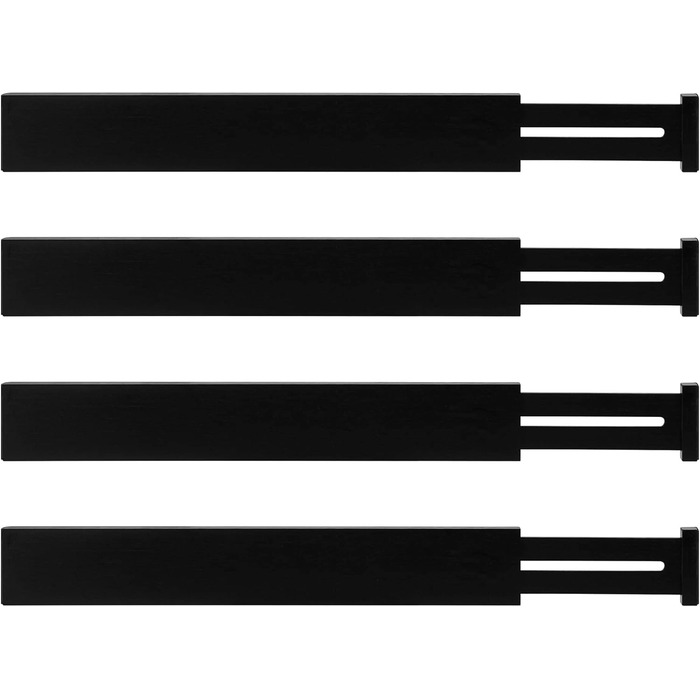 Utoplike Bamboo Adjustable Drawer Divider (4-pack), Large Drawer Organizer with Spring-loaded for Clothing, Silverware, Utensils in Kitchen, Bathroom, Bedroom, Baby Drawer, Black
