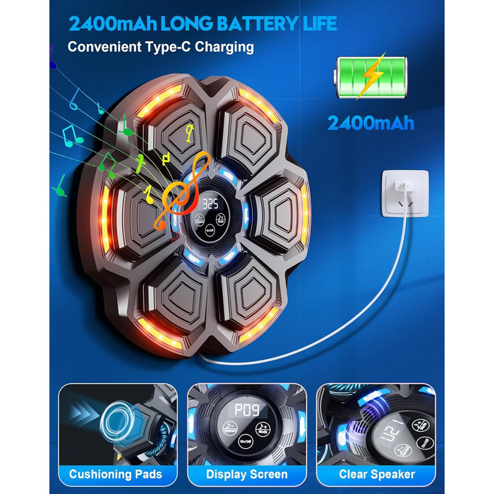Музична боксерська машина CRECAD для дорослих з Bluetooth, LED-підсвічуванням та 9 режимами швидкості