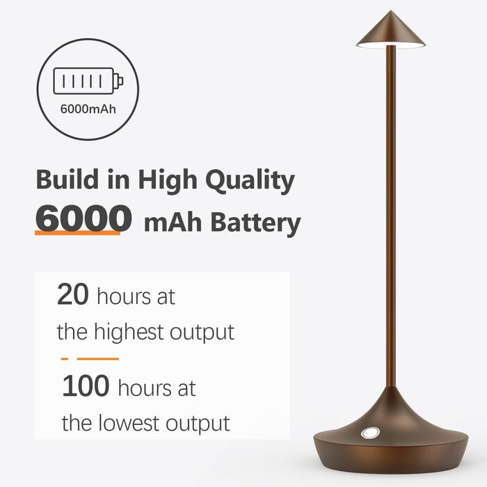 Набір з 2-х бездротових LED настільних ламп Hapfish з акумулятором, диммер, алюміній, водонепроникні, для дому, тераси, ресторану (Коричневий)