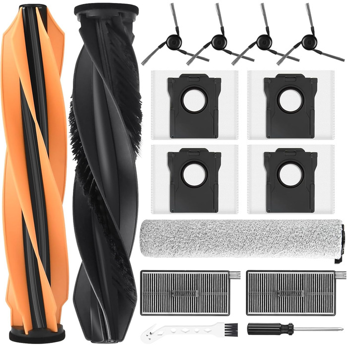 Набір аксесуарів для робота-пилососа Dreame L20 Ultra: 2 основні щітки, 6 мішків для пилу, 4 мікрофібри, 4 HEPA-фільтри, 4 бічні щітки, 1 щітка для очищення