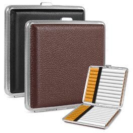 Чохол для сигарет зі шкіри та металу на 20 сигарет (3 шт.), шкіряна сигаретна коробочка, металева сигаретна коробка, 10 * 9.5 * 1.9 см (Чорний) (2 шт/Чорний+Коричневий)
