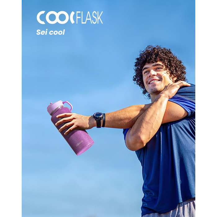Термофляга Coolflask 946 мл з трубою та 3 кришками, вакуумна пляшка для води з нержавіючої сталі для спорту та подорожей, Glitter Pink