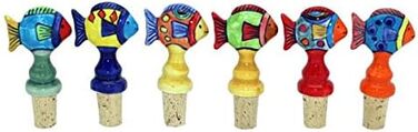 Bottle Stoppers, Wine Stoppers, Bottle Closures, Ceramic with Natural Cork, Fish Set/4 (GZ-2952)