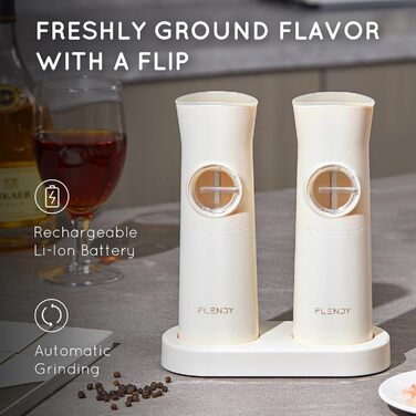 Gravity Electric Salt and Pepper Grinder Set, 2-Piece Set Rechargeable Electric Salt and Pepper Shakers with USB-C Charging Station, Electric Spice Mill for Dry Spices