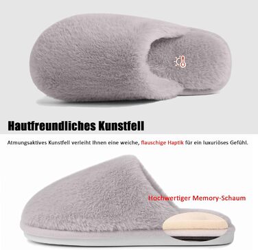 Тапочки зимові для жінок та чоловіків, теплі, з плюшем, з пам'яттю, антиковзкі, сірі (40.5/42 EU)