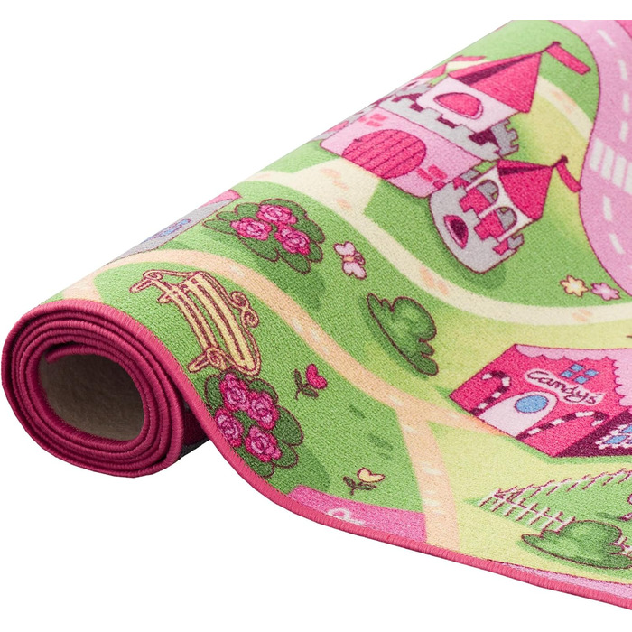 Дитячий килим Snapstyle для ігор, рожевий, 80x160 см, прямокутний, міцний та легкий у догляді, з малюнком дороги для дитячої кімнати