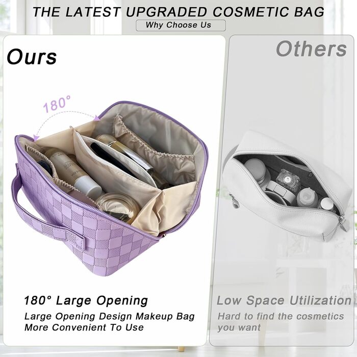 Жіноча косметичка для подорожей з великим об'ємом, водонепроникна, з перегородками, органайзер (Кремовий абрикос) (Світло-фіолетовий-1)