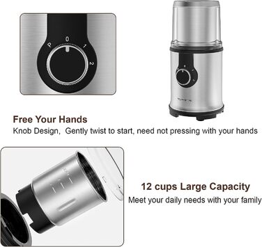 Electric Coffee Grinder, Spice Grinder with 2 Detachable Stainless Steel Bowls, with Splash Guard Cover and Brush, Coffee Bean Grinder with 110g Capacity, Dry and Wet for Corn Kernels, Herbs