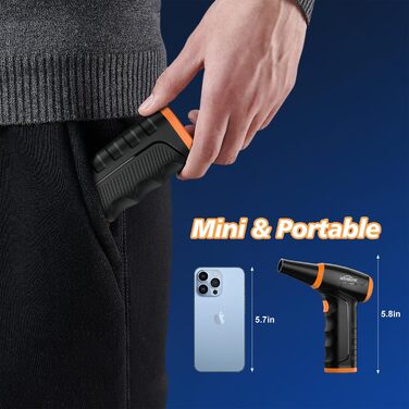 Електричний пилосос-фен WHATOOK Mini: 3 швидкості, 150000 обертів/хв, акумулятор 8000mAh, LED, для чищення ноутбука, клавіатури, авто