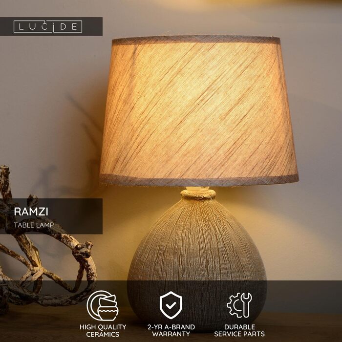 Настільна лампа LUCIDE RAMZI, Ø 18 см, 1xE14, коричнева