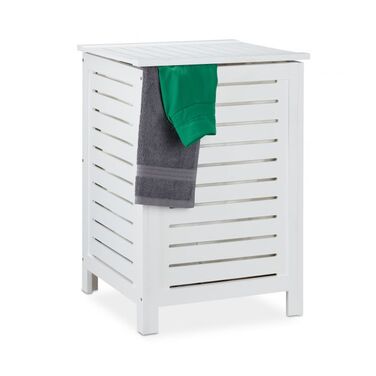 Relaxdays Laundry Hamper Pine Wood White