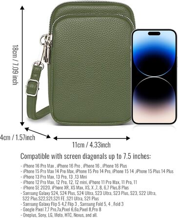 Сумка жіноча Mini Tasche на плече для телефону: кросбоді, гаманець, для iPhone 16 Pro Max/Samsung/Xiaomi (Зелена)