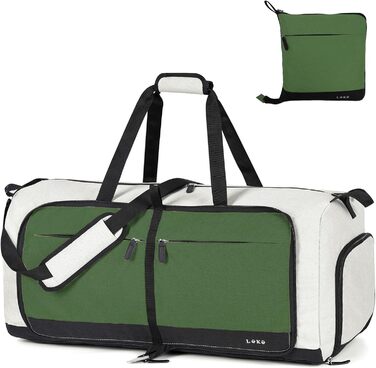 Спортивна сумка Lekesky 80L для подорожей та спортзалу, 45x36x20 см, водонепроникна, з відділенням для взуття (бежево-зелена)