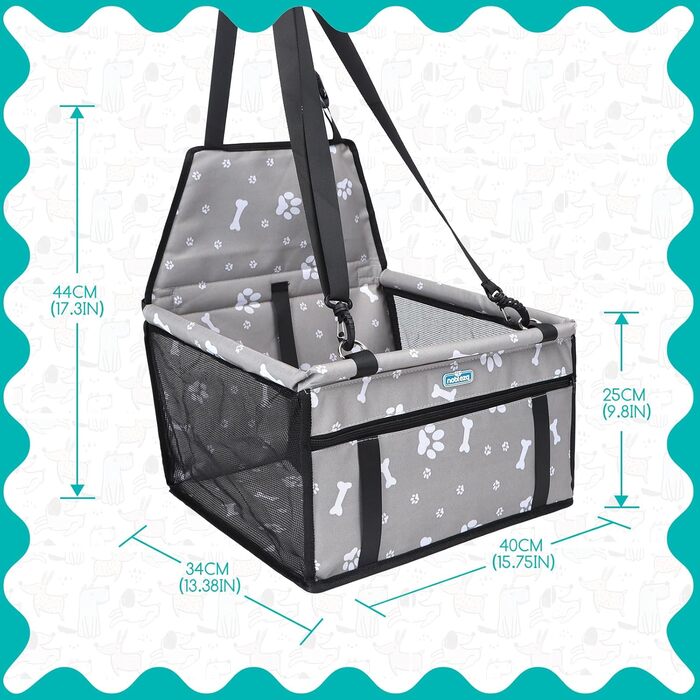 Nobleza Автомобільний крісло-переноска для собак та котів, сірий, 40x34x25 см, складна, миється