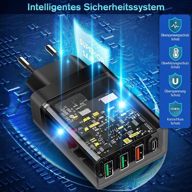 Зарядний пристрій Acezeek USB-C 35W 4-порти + 2x USB-C кабелі 60W 6.6ft для Samsung, LG, Google Pixel, планшетів (Чорний)