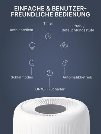 Зволожувач повітря Comedes Umecto 300 – для приміщень до 45 м², тихий та енергоефективний, резервуар 2,8 л, продуктивність 300 мл/год, 99,9% менше бактерій завдяки холодній дифузії, для спальні, сумісний зі Smart Home