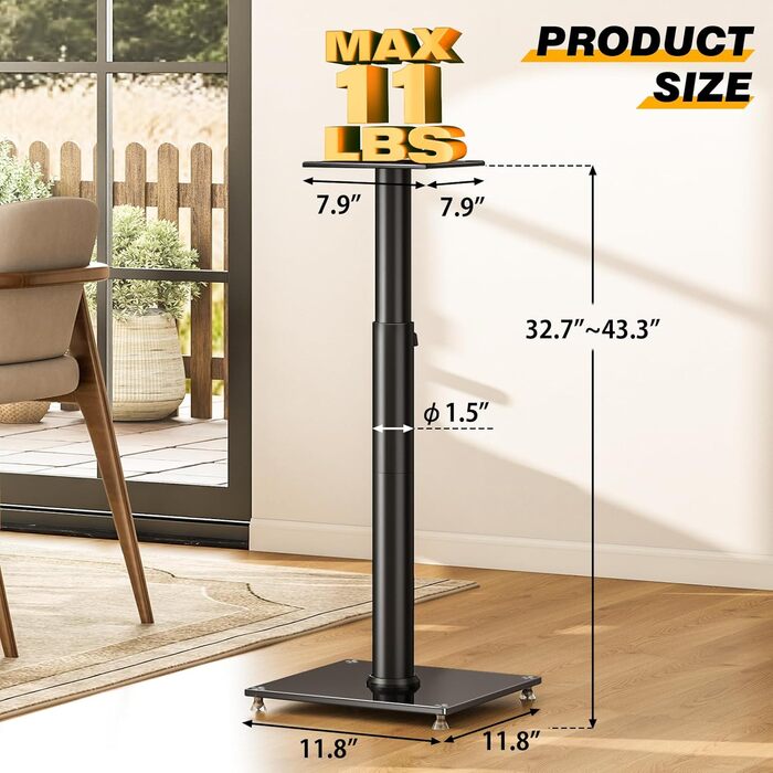 Підставка для колонок 5Rcom для саундбар/Surround Sound, 360° обертання, регулювання висоти, пара, 81.3-109.2 см, з кабельною організацією, чорний