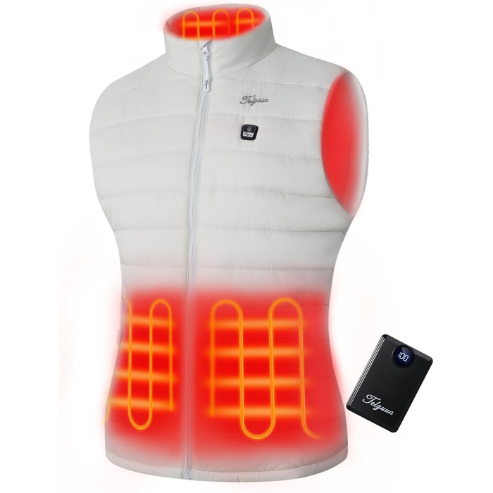 Грілка-жилет для жінок Telguua з акумулятором 5V 12000mAh, USB-C, 4 зони обігріву, 3 режими температури, білий, XL