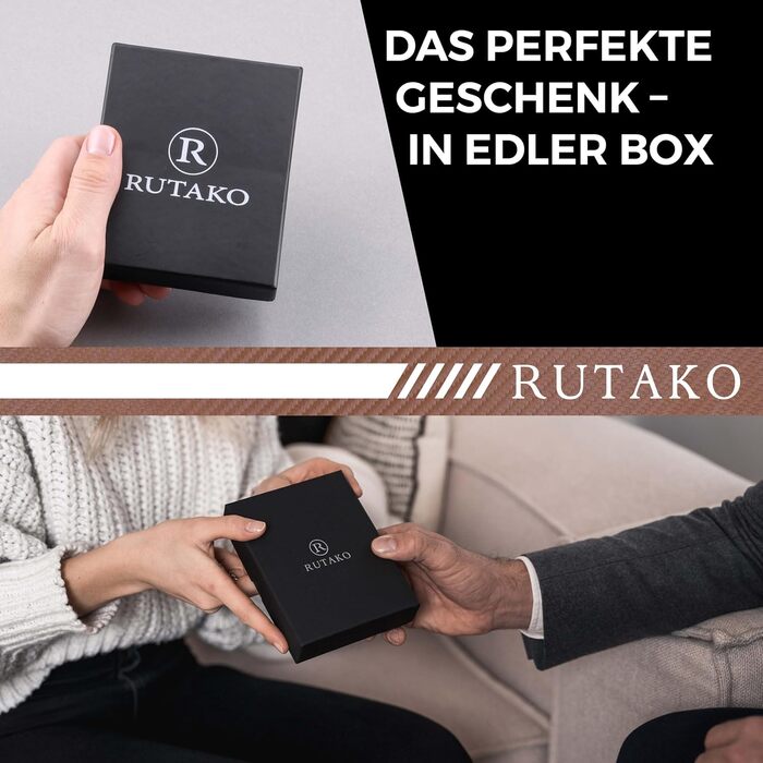 RUTAKO Slim Wallet with XL Coin Pocket & RFID Protection - Card Holder for Men & Women - Small Credit Card Holder - Mini Wallet - Purse/Wallet Small - Wallet Carbon-Cognac
