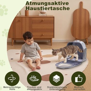 Рюкзак для кота/собаки до 7 кг, дихаючий, з сіткою та страхувальним ремінцем – водонепроникний оксфорд, для подорожей, ветеринара (сірий)