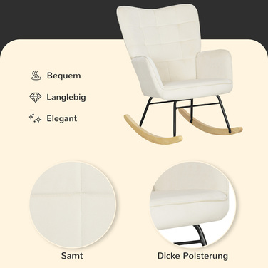 HOMCOM Rocking Chair, Rocking Armchair with Velvet Look, Armrests, Chair with Wooden Sleigh Runners, Relaxing Chair for Living Room, Bedroom, Beige | Aosom