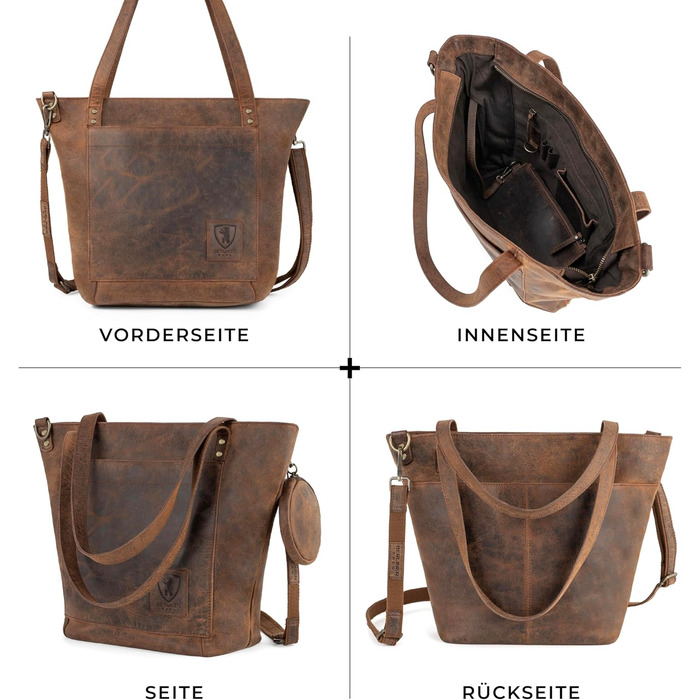 Сумка жіноча шкіряна через плече Berliner Bags Verona Vintage (Earth) - велика шопер сумка з YKK блискавкою